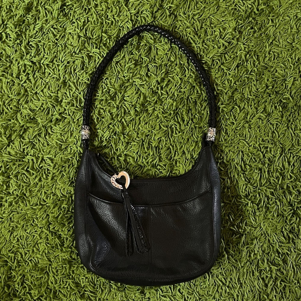 Brighton Black Braided-Handle Shoulder Bag with Heart Tassel